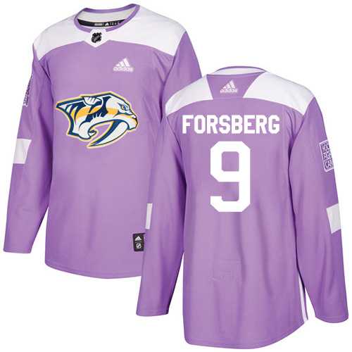 Men's Adidas Nashville Predators #9 Filip Forsberg Purple Authentic Fights Cancer Stitched NHL