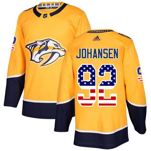 Men's Adidas Nashville Predators #92 Ryan Johansen Yellow Home Authentic USA Flag Stitched NHL Jersey