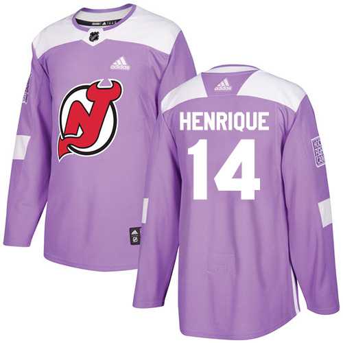 Men's Adidas New Jersey Devils #14 Adam Henrique Purple Authentic Fights Cancer Stitched NHL Jersey