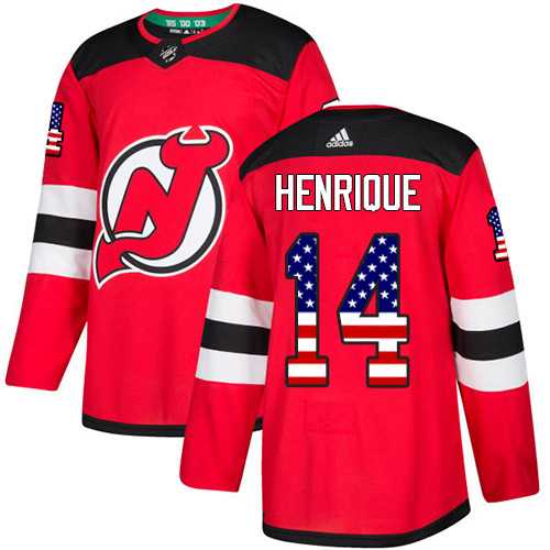 Men's Adidas New Jersey Devils #14 Adam Henrique Red Home Authentic USA Flag Stitched NHL Jersey