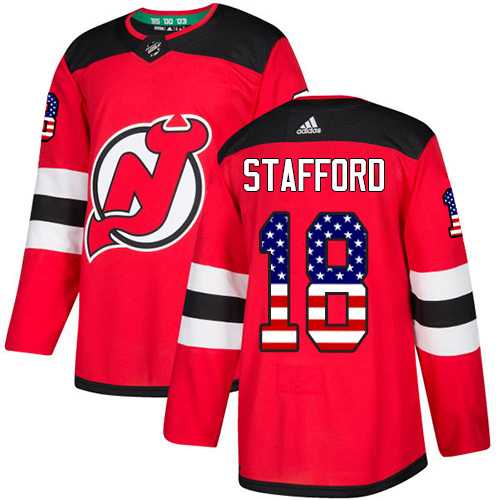 Men's Adidas New Jersey Devils #18 Drew Stafford Red Home Authentic USA Flag Stitched NHL Jersey
