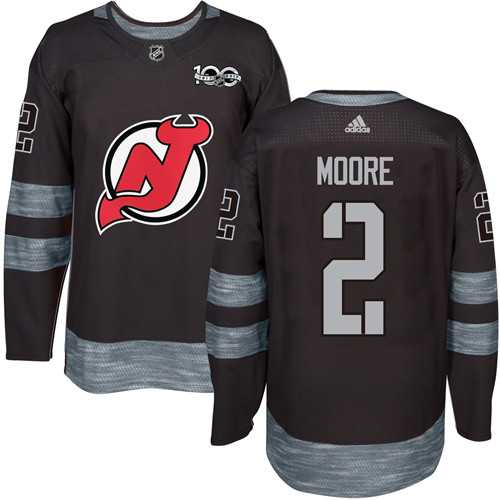 Men's Adidas New Jersey Devils #2 John Moore Black 1917-2017 100th Anniversary Stitched NHL Jersey