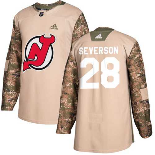Men's Adidas New Jersey Devils #28 Damon Severson Camo Authentic 2017 Veterans Day Stitched NHL Jersey