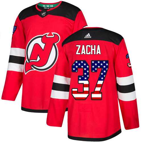 Men's Adidas New Jersey Devils #37 Pavel Zacha Red Home Authentic USA Flag Stitched NHL Jersey