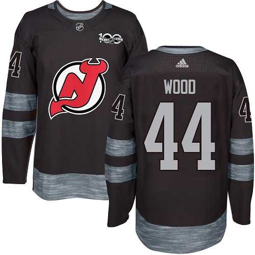 Men's Adidas New Jersey Devils #44 Miles Wood Black 1917-2017 100th Anniversary Stitched NHL Jersey