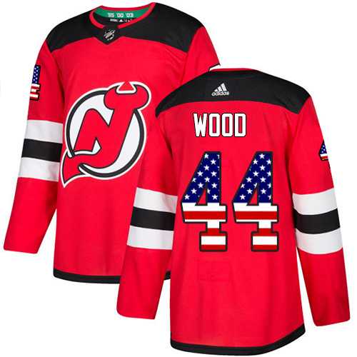 Men's Adidas New Jersey Devils #44 Miles Wood Red Home Authentic USA Flag Stitched NHL Jersey