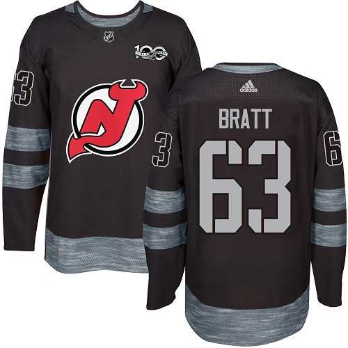 Men's Adidas New Jersey Devils #63 Jesper Bratt Black 1917-2017 100th Anniversary Stitched NHL Jersey