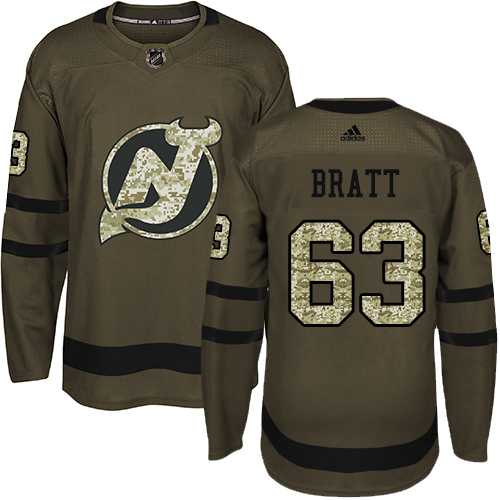 Men's Adidas New Jersey Devils #63 Jesper Bratt Green Salute to Service Stitched NHL