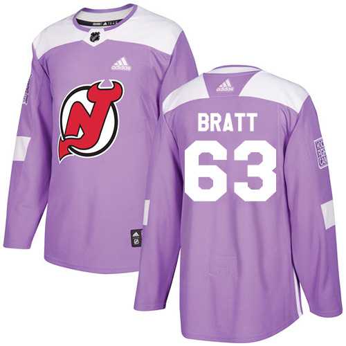 Men's Adidas New Jersey Devils #63 Jesper Bratt Purple Authentic Fights Cancer Stitched NHL Jersey
