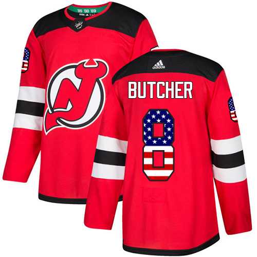 Men's Adidas New Jersey Devils #8 Will Butcher Red Home Authentic USA Flag Stitched NHL Jersey