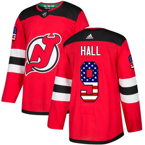 Men's Adidas New Jersey Devils #9 Taylor Hall Red Home Authentic USA Flag Stitched NHL Jersey