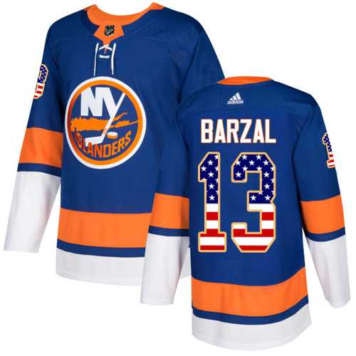Men's Adidas New York Islanders #13 Mathew Barzal Royal Blue Home Authentic USA Flag Stitched NHL Jersey