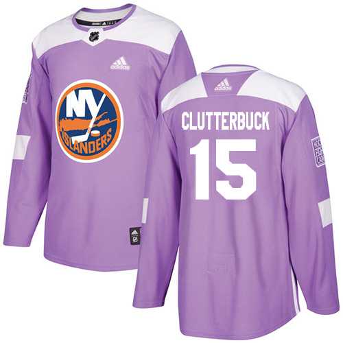 Men's Adidas New York Islanders #15 Cal Clutterbuck Purple Authentic Fights Cancer Stitched NHL Jersey