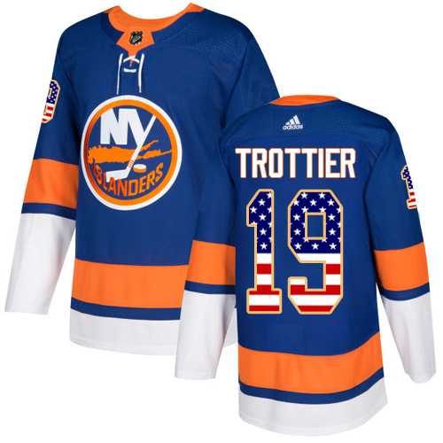 Men's Adidas New York Islanders #19 Bryan Trottier Royal Blue Home Authentic USA Flag Stitched NHL Jersey