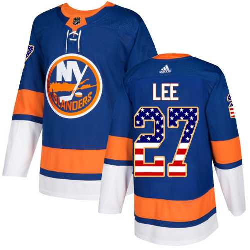 Men's Adidas New York Islanders #27 Anders Lee Royal Blue Home Authentic USA Flag Stitched NHL Jersey