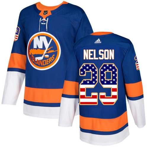 Men's Adidas New York Islanders #29 Brock Nelson Royal Blue Home Authentic USA Flag Stitched NHL Jersey