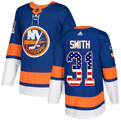 Men's Adidas New York Islanders #31 Billy Smith Royal Blue Home Authentic USA Flag Stitched NHL Jersey