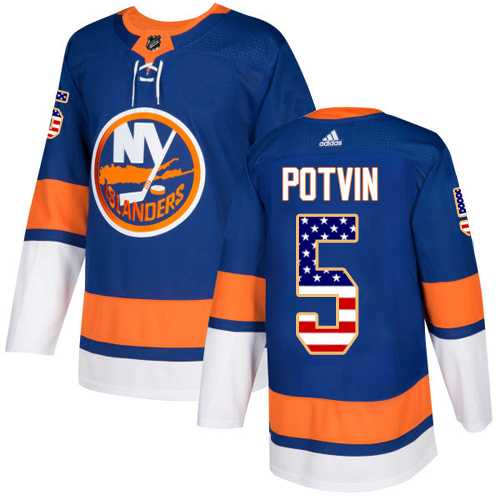 Men's Adidas New York Islanders #5 Denis Potvin Royal Blue Home Authentic USA Flag Stitched NHL Jersey