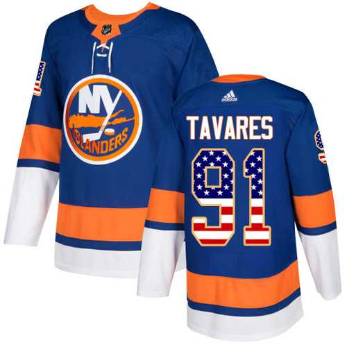 Men's Adidas New York Islanders #91 John Tavares Royal Blue Home Authentic USA Flag Stitched NHL Jersey