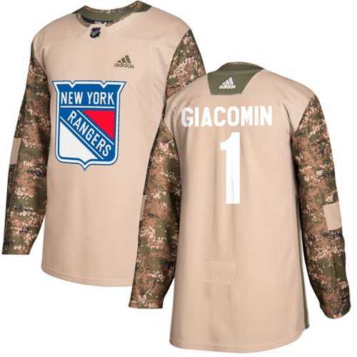 Men's Adidas New York Rangers #1 Eddie Giacomin Camo Authentic 2017 Veterans Day Stitched NHL Jersey