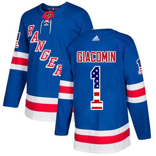 Men's Adidas New York Rangers #1 Eddie Giacomin Royal Blue Home Authentic USA Flag Stitched NHL Jersey