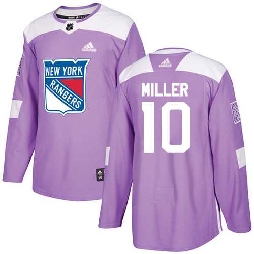 Men's Adidas New York Rangers #10 J.T. Miller Purple Authentic Fights Cancer Stitched NHL