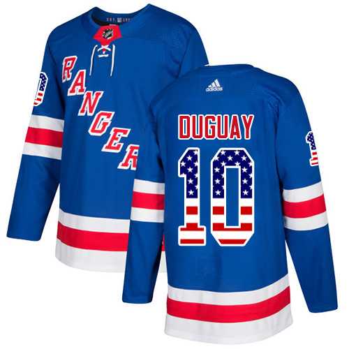 Men's Adidas New York Rangers #10 Ron Duguay Royal Blue Home Authentic USA Flag Stitched NHL Jersey