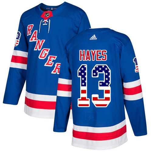 Men's Adidas New York Rangers #13 Kevin Hayes Royal Blue Home Authentic USA Flag Stitched NHL Jersey