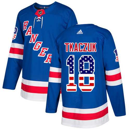 Men's Adidas New York Rangers #18 Walt Tkaczuk Royal Blue Home Authentic USA Flag Stitched NHL Jersey