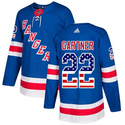 Men's Adidas New York Rangers #22 Mike Gartner Royal Blue Home Authentic USA Flag Stitched NHL Jersey