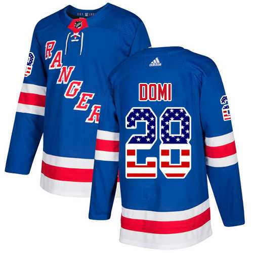 Men's Adidas New York Rangers #28 Tie Domi Royal Blue Home Authentic USA Flag Stitched NHL Jersey
