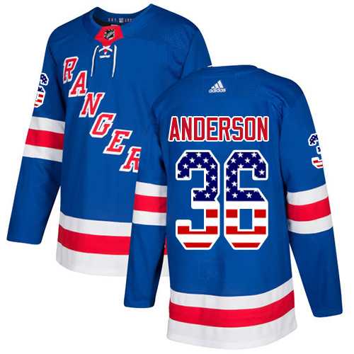 Men's Adidas New York Rangers #36 Glenn Anderson Royal Blue Home Authentic USA Flag Stitched NHL Jersey