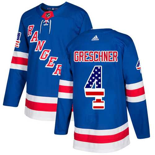 Men's Adidas New York Rangers #4 Ron Greschner Royal Blue Home Authentic USA Flag Stitched NHL Jersey