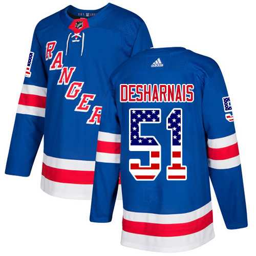 Men's Adidas New York Rangers #51 David Desharnais Royal Blue Home Authentic USA Flag Stitched NHL Jersey