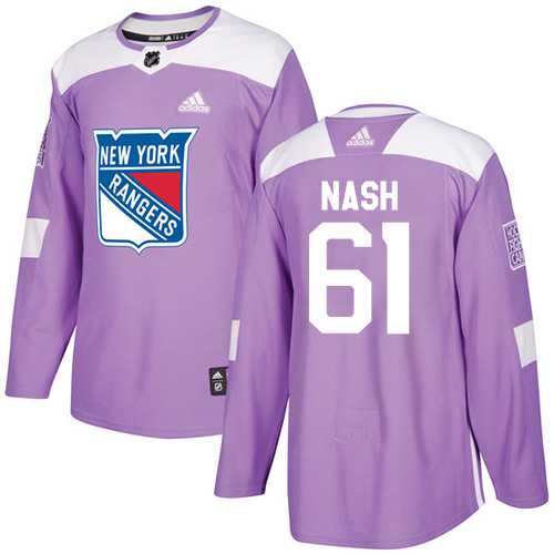 Men's Adidas New York Rangers #61 Rick Nash Purple Authentic Fights Cancer Stitched NHL