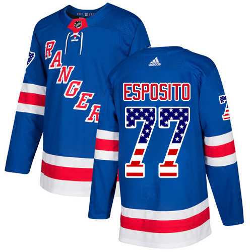 Men's Adidas New York Rangers #77 Phil Esposito Royal Blue Home Authentic USA Flag Stitched NHL Jersey