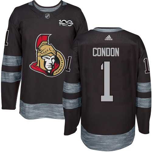 Men's Adidas Ottawa Senators #1 Mike Condon Black 1917-2017 100th Anniversary Stitched NHL Jersey