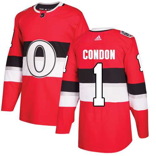 Men's Adidas Ottawa Senators #1 Mike Condon Red Authentic 2017 100 Classic Stitched NHL Jersey