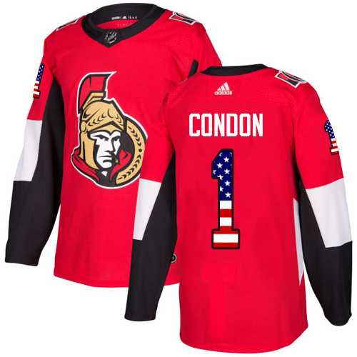 Men's Adidas Ottawa Senators #1 Mike Condon Red Home Authentic USA Flag Stitched NHL Jersey