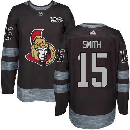 Men's Adidas Ottawa Senators #15 Zack Smith Black 1917-2017 100th Anniversary Stitched NHL Jersey