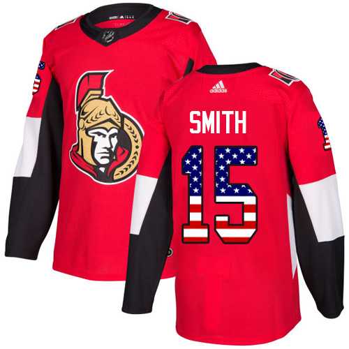 Men's Adidas Ottawa Senators #15 Zack Smith Red Home Authentic USA Flag Stitched NHL Jersey