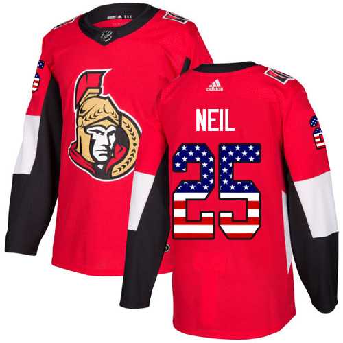 Men's Adidas Ottawa Senators #25 Chris Neil Red Home Authentic USA Flag Stitched NHL Jersey
