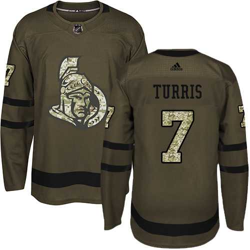 Men's Adidas Ottawa Senators #7 Kyle Turris Green Salute to Service Stitched NHL Jersey