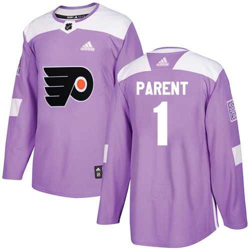 Men's Adidas Philadelphia Flyers #1 Bernie Parent Purple Authentic Fights Cancer Stitched NHL Jersey