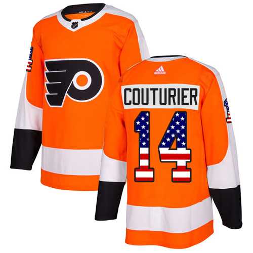 Men's Adidas Philadelphia Flyers #14 Sean Couturier Orange Home Authentic USA Flag Stitched NHL Jersey