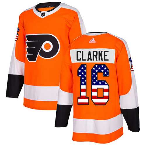 Men's Adidas Philadelphia Flyers #16 Bobby Clarke Orange Home Authentic USA Flag Stitched NHL Jersey
