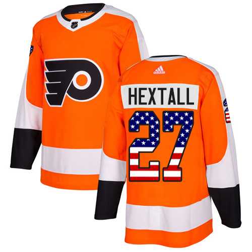 Men's Adidas Philadelphia Flyers #27 Ron Hextall Orange Home Authentic USA Flag Stitched NHL Jersey