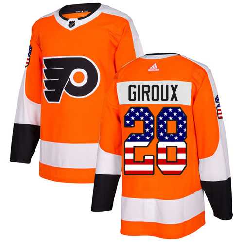 Men's Adidas Philadelphia Flyers #28 Claude Giroux Orange Home Authentic USA Flag Stitched NHL Jersey