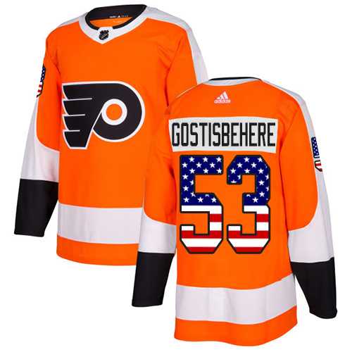 Men's Adidas Philadelphia Flyers #53 Shayne Gostisbehere Orange Home Authentic USA Flag Stitched NHL Jersey