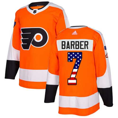 Men's Adidas Philadelphia Flyers #7 Bill Barber Orange Home Authentic USA Flag Stitched NHL Jersey